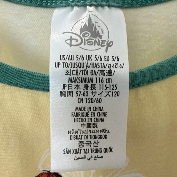 Disney Parks Yellow Floral Tank Top Featuring Ariel & Moana Size 5/6 - Picture 2 of 3